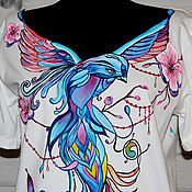 Одежда handmade. Livemaster - original item T shirt with a picture of a bird of Paradise Hummingbird peacock hand painted. Handmade.