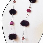 Украшения handmade. Livemaster - original item Necklace-beads made of burgundy mink with agate. Handmade.