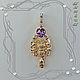 Pendant 'Heart of the Scorpion' gold 585, amethyst, crystals Swarovski, Pendants, St. Petersburg,  Фото №1