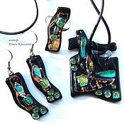 Set of glass ornaments. Fusing jewelry. The night comes