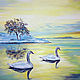 Oil painting Two swans: winter, lake, sunset, pair of birds, snow, winter. Pictures. Netta Plans. Online shopping on My Livemaster.  Фото №2