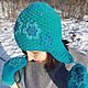 Шапка ушанка женская и варежки вязаные тёплые из 100% шерсти Изумруд. Шапка-ушанка. Вязаные футболки, топы, джемпера от 'Azhurles'. Ярмарка Мастеров.  Фото №5