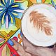 Картина Чашка капучино акварель натюрморт с кофе на ярком фоне 18х26. Картины. Художница Наталья Кудинова. Ярмарка Мастеров.  Фото №4