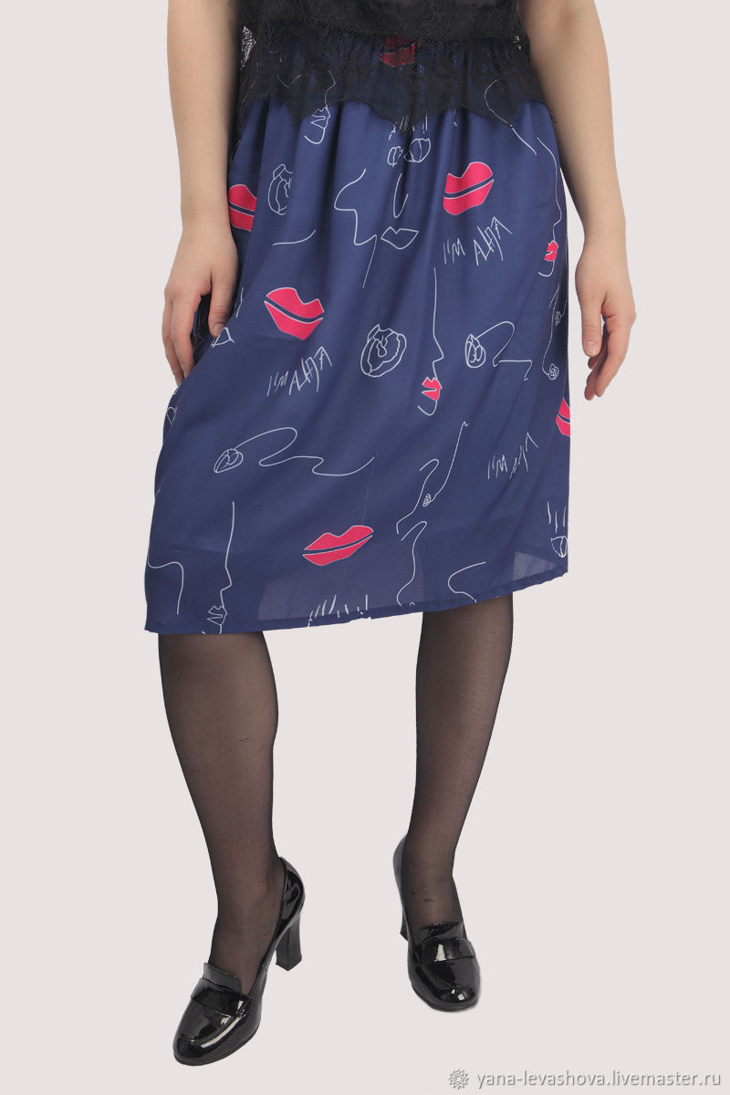 Skirt 'lips' blue MIDI with elastic band, Skirts, Moscow,  Фото №1