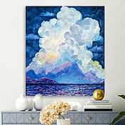 Картины и панно handmade. Livemaster - original item Oil painting landscape with clouds. Big blue picture. Handmade.