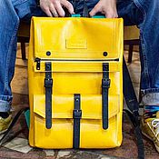 Рюкзак кожаный с желтыми лямками 43х29х8 (7 литров)