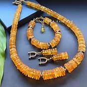 Necklace  with  amber and unakit and aventurine