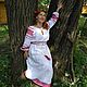 Платье по мотивам славянских рубах,рукава из ткани с тканым рисунком,имитирующим вышивку .Платье сшито из льна. Лен прекрасный материал,экологичный, гипоаллергенный.