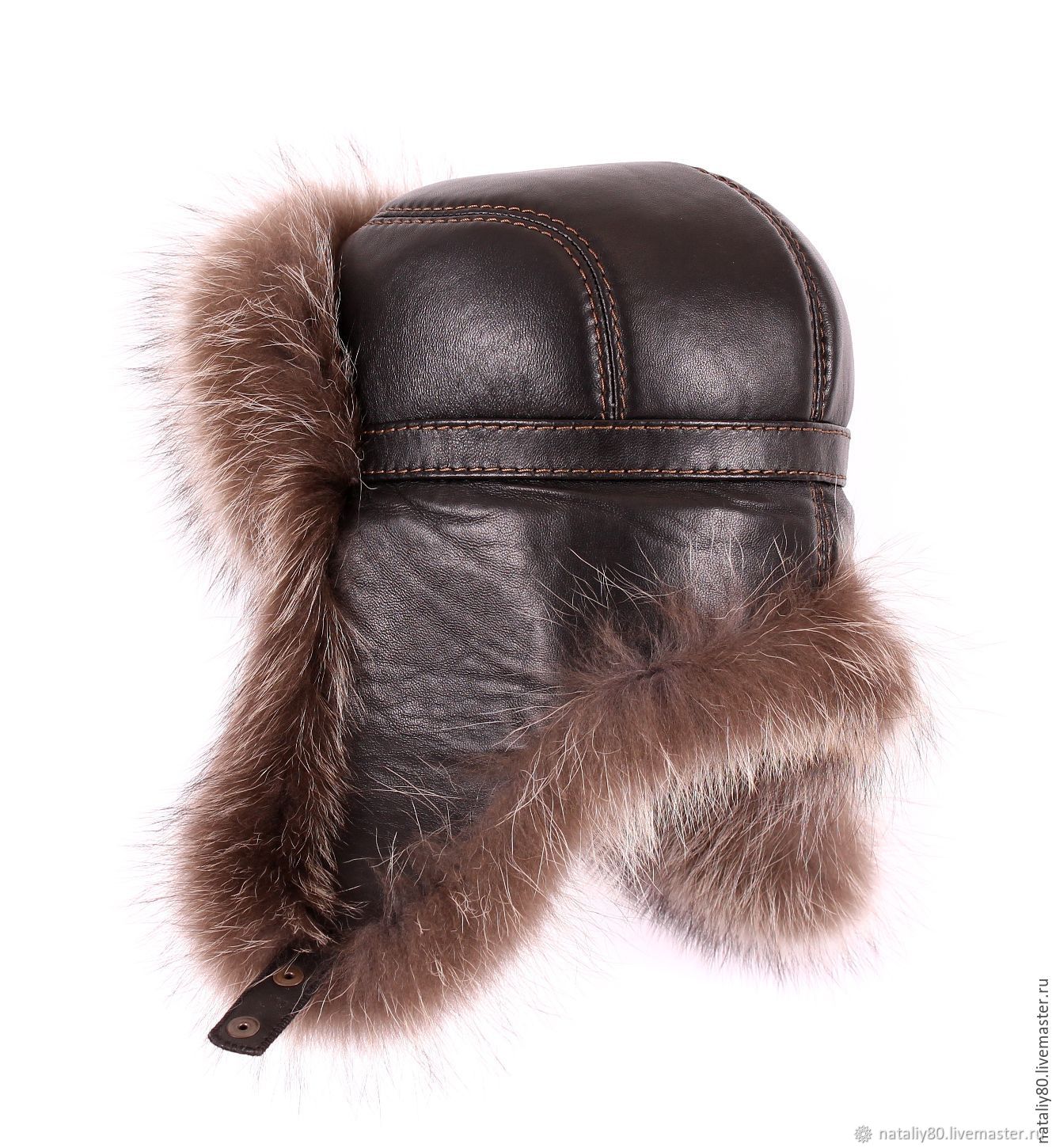 Luxury fur hats шапка ушанка натуральная кожа, мех енота