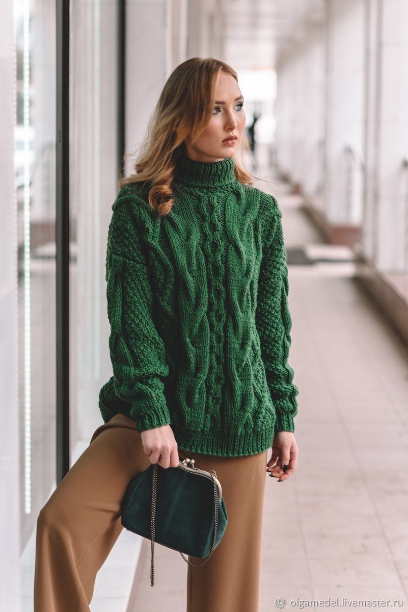Jerseys: Handmade oversize green sweater with a collar to buy, Sweaters, Yoshkar-Ola,  Фото №1
