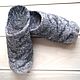 Felted slippers Gray cat with leather soles, Slippers, Novomoskovsk,  Фото №1