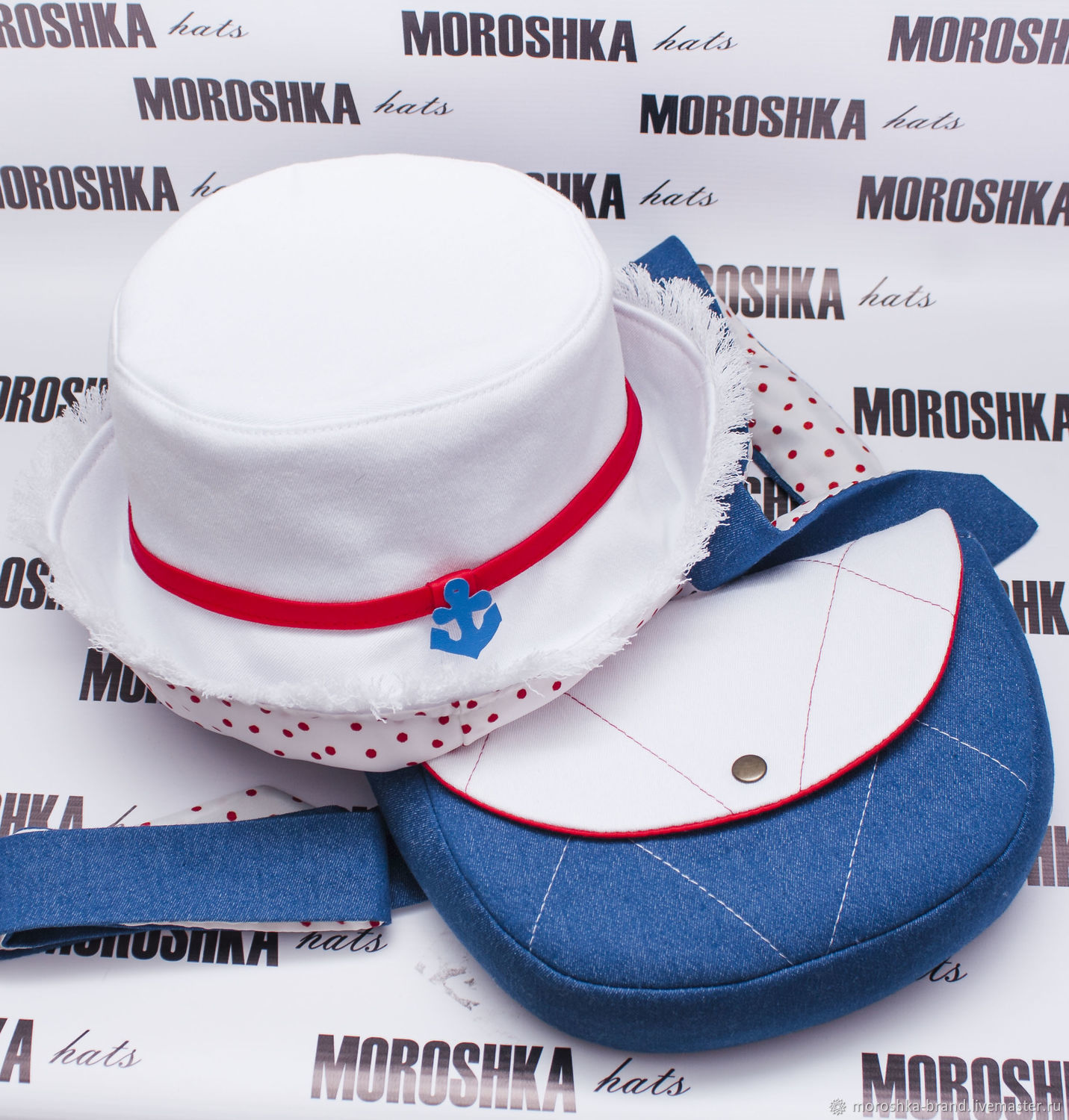 Летняя шляпа МОРСКАЯ ПАНАМА белая, синяя и джинсовая поясная сумка, Комплекты головных уборов, Москва,  Фото №1