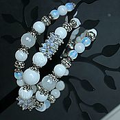 Украшения handmade. Livemaster - original item Snow white-three-row agate quartz opalite bracelet. Handmade.