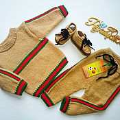 Одежда детская handmade. Livemaster - original item Knitted tracksuit for kids beige. Handmade.
