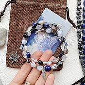 Украшения handmade. Livemaster - original item Bracelet made of lapis lazuli beads, rhinestone, obsidian, agate, chalcedony. Handmade.