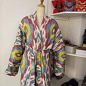 Silk quilted coat of ikat. Uzbek chapan. boho coat