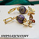 Earrings with natural charoite pendants and butterflies `Enchantress`
