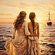 Painting Mother and Daughter. Sunrise at sea, morning. Love picture, Pictures, St. Petersburg,  Фото №1