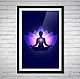 Picture poster Meditation. Woman in Lotus pose against the blue of the sky. Picture for an interior. A painting gift. Yoga picture. The petals of a Lotus. The universe. Mystery. Buy designer picture.
