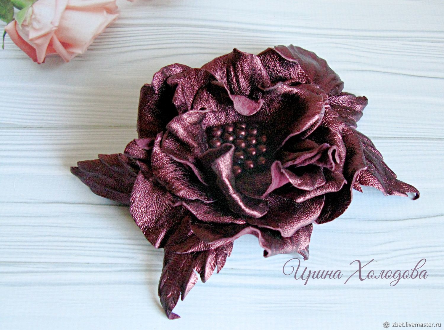 Украшения из кожи Брошь роза Дикая вишня купить в интернет-магазине ...