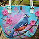 Валяная сумка `Райский сад`. Цветочная сумка. Сумка с птичкой. Бирюзовая сумка. Шоппер. Сумка на каждый день. Нарядная сумка.