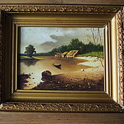 Винтаж handmade. Livemaster - original item Landscape oil on canvas in a frame. Handmade.