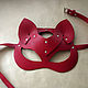 Cat mask made of genuine leather, Mask for role playing, Astrakhan,  Фото №1
