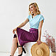 Cotton Satin Violet skirt, purple trapezoid skirt with a slit, Skirts, Novosibirsk,  Фото №1