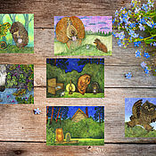 Открытки handmade. Livemaster - original item A set of postcrossing postcards Hedgehog in the fog 6 pieces. Handmade.