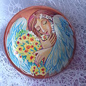 Painting on enamel.The icon guardian angel
