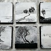Картины и панно handmade. Livemaster - original item Set of 6 black and white landscapes on a tree. Handmade.