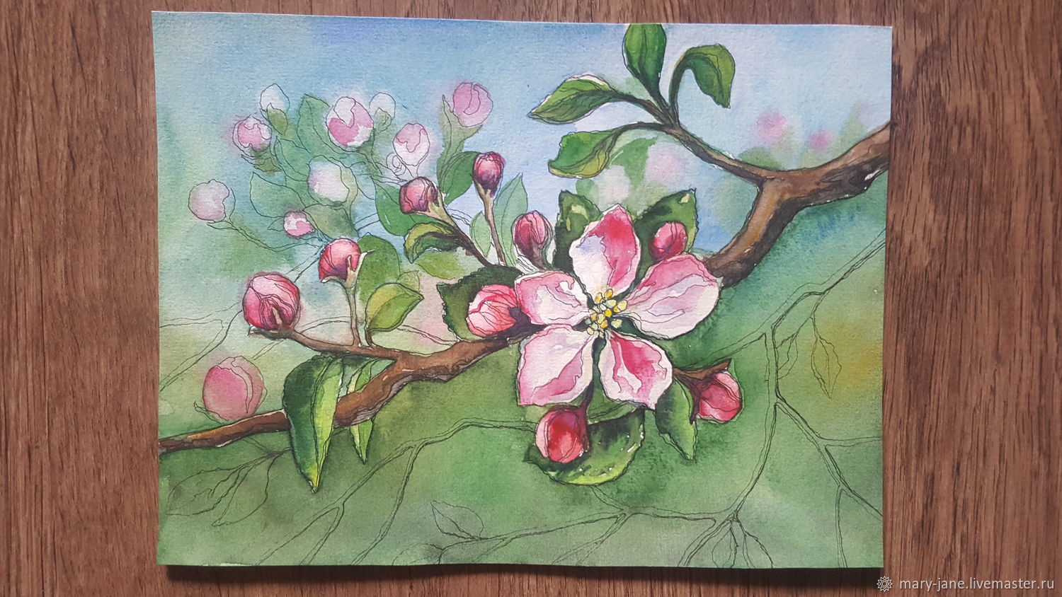 Детский рисунок яблони в цвету