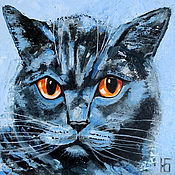 Картины и панно ручной работы. Ярмарка Мастеров - ручная работа Pintura al óleo de gato gato negro hipopótamo. Handmade.