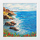 Oil painting of the Sea and Poppies. Seascape, Pictures, Alicante,  Фото №1