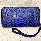 Сумки и аксессуары handmade. Livemaster - original item Python Genuine leather wallet, zipper, blue color.. Handmade.