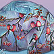 Батик шарф "Стайки дружных снегирей" холодный батик, Шарфы, Санкт-Петербург,  Фото №1