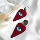 Burgundy long heart earrings made of velvet 'I SEE', Stud earrings, Novosibirsk,  Фото №1