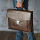 Men's business leather briefcase 'Stefan' (Tobacco), Brief case, Yaroslavl,  Фото №1