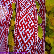 Русский стиль handmade. Livemaster - original item The Yarga belt is white and red with a curly border. Handmade.