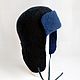 Earflaps felted Black and blue, Hat with ear flaps, Tomsk,  Фото №1