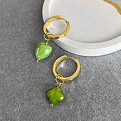 Украшения handmade. Livemaster - original item Earrings rings gilt 24 carat. Green clover and heart pendants. Handmade.