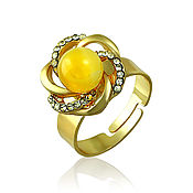 Украшения handmade. Livemaster - original item Ring with amber, brass, natural amber. Handmade.