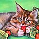 Картина с котёнком "Вкусная клубничка". Картина с котиком. Картины. ЧУДО-КАРТИНЫ Марины Большаковой. Ярмарка Мастеров.  Фото №5