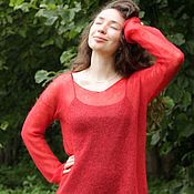 Одежда handmade. Livemaster - original item Mohair gossamer jumper classic red.. Handmade.