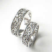 Свадебный салон handmade. Livemaster - original item Paired wedding rings with patterns, silver (Ob18). Handmade.