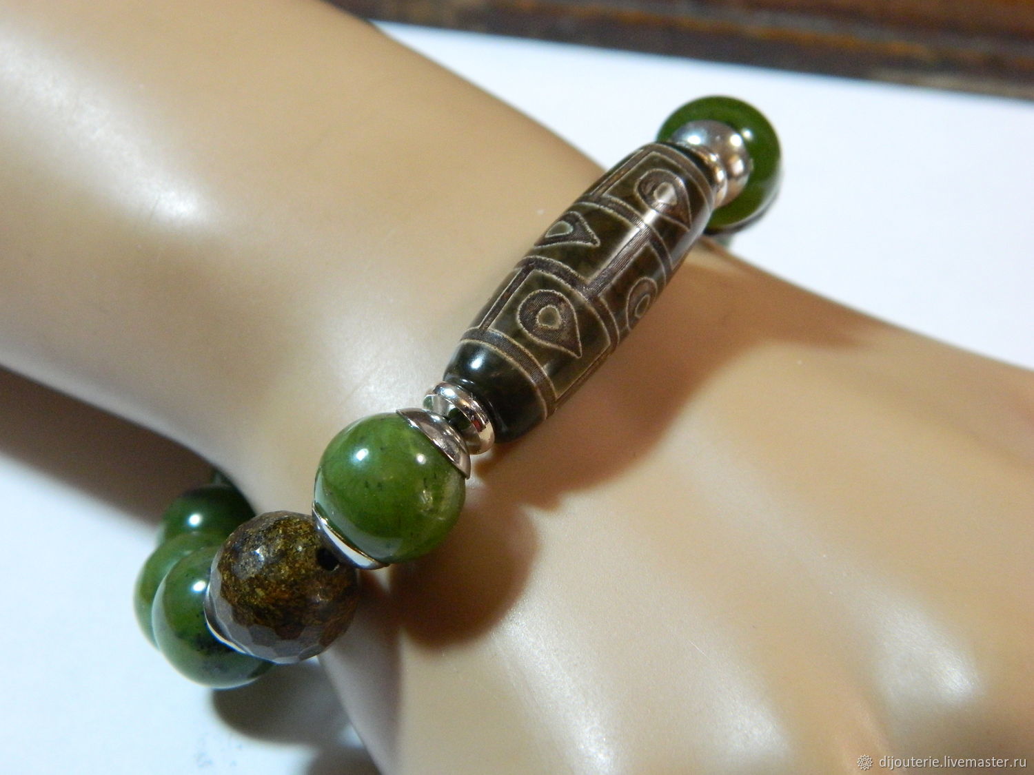 Bracelet nat.stones Jadeite, Bronzite, JI bead. Amulet, talisman, Bead bracelet, Saratov,  Фото №1