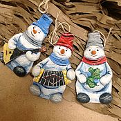 3 Набор ёлочных игрушек из ваты. Снеговички