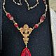 Antique Czech necklace with red glass, Vintage necklace, Moscow,  Фото №1