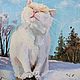 Картина Кот на солнышке. Зимний пейзаж. Картина с животным. Картины. Алена Мосина. Картины Маслом. Ярмарка Мастеров.  Фото №4