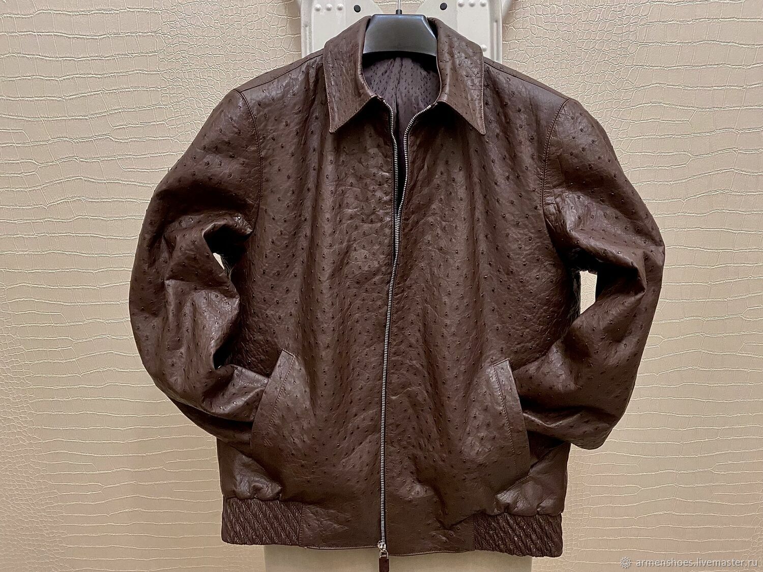 Ostrich Embossed Men Leather Jacket Men Brown Ostrich Leather Embossed  Jacket | eBay